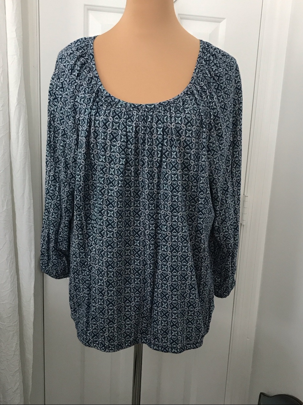 Michael Kors Navy and White Printed Peasant Tunic
